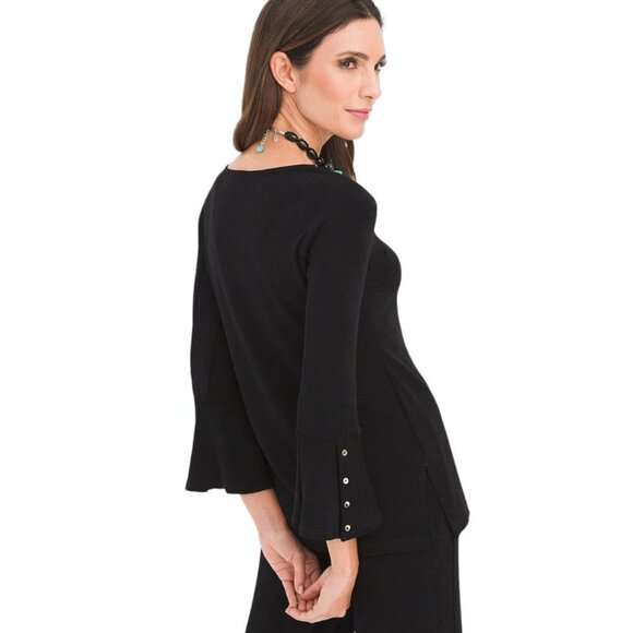Chico's Travelers Classic Button-Sleeve Top. Size 3 (US 14/XL). Black. EUC. - Picture 1 of 11
